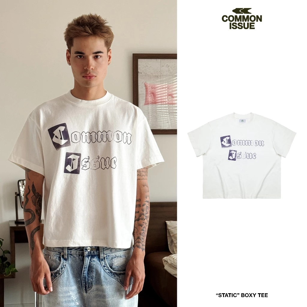 Áo Thun Form Boxy "STATIC” Chất Vải Cotton Premium 2 Chiều 240gsm Unisex Nam Nữ | Common Issue