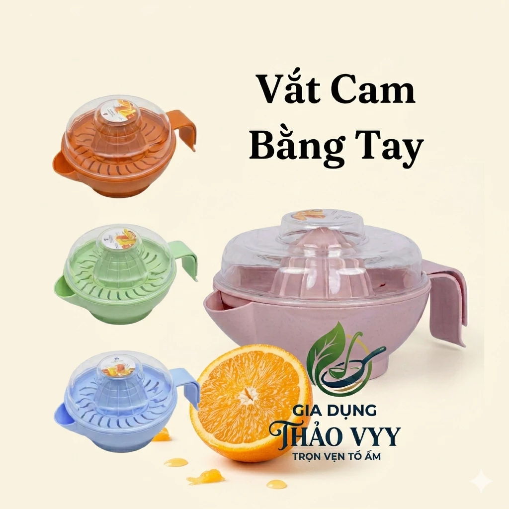 Bộ vắt cam, vắt chanh Việt Nhật (6903), Dụng cụ vắt cam có lưới lọc, tay cầm kèm nắp đậy tiện lợi