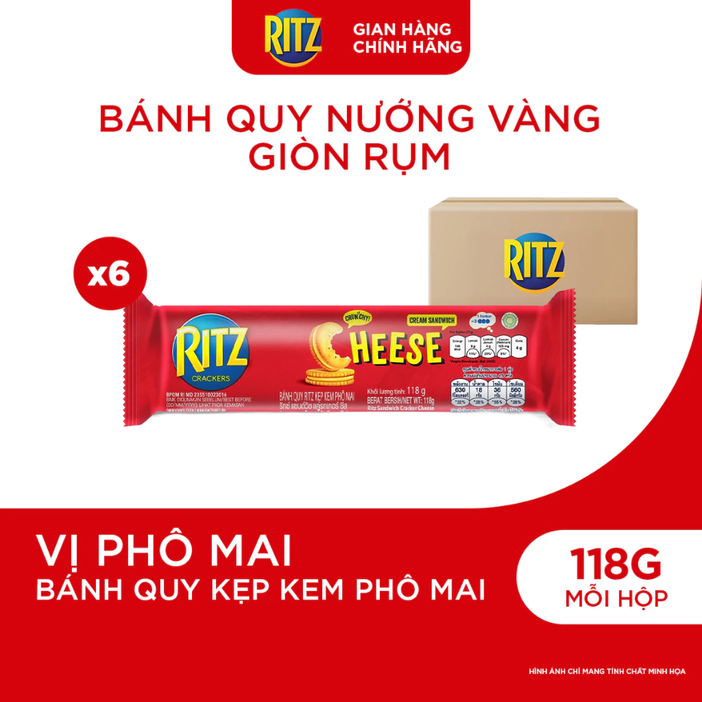 Combo 6 Thanh Bánh Quy Ritz Kẹp Kem Phô Mai 118g
