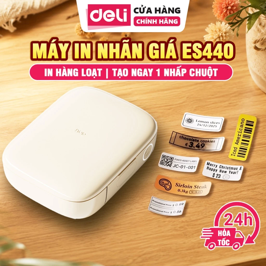 Máy In Nhãn Mini DELI, Kết Nối Bluetooth - Máy In Nhiệt Cầm Tay in tem, Mã Vạch, Nhãn Dán, Logo