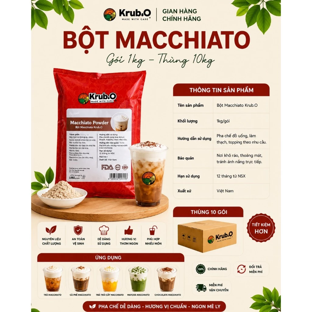 [Chính hãng] Bột machiato thượng hạn Krub.O_ thương hiệu Việt Tùng 15 gói 1kg