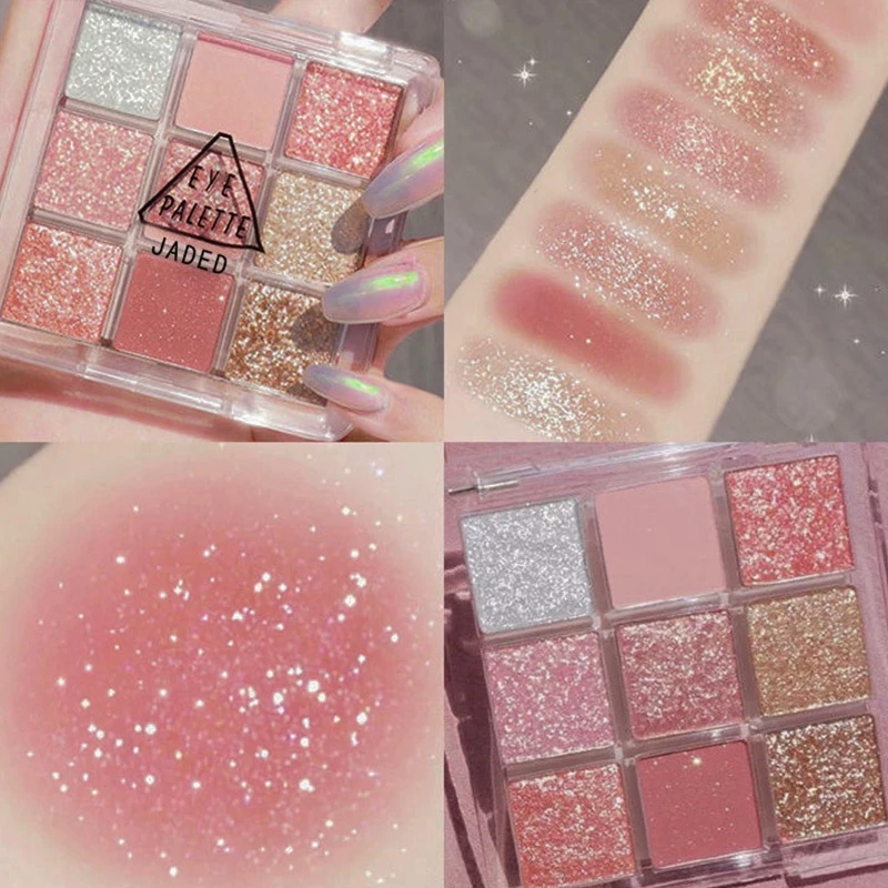 🎀yunqi🎀Bảng phấn mắt  9 ô Màu Ánh Nhũ Tone Hồng Cam Nhẹ Nhàng Quyến Rũ