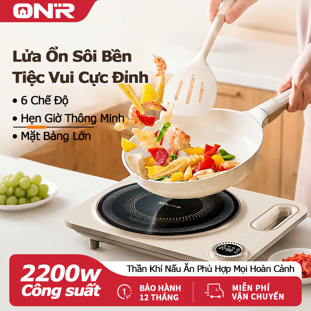 Bếp Hồng Ngoại Chức Năng 2200W, 6 Chế Độ Nấu, Phù Hợp Với Chảo Sắt, Nồi Inox, Nồi Thủy Tinh