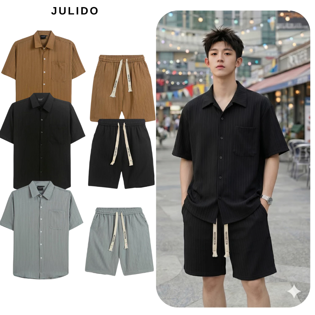 Bộ đũi nam( áo+ quần short) chất liệu đũi thoáng mát ba màu