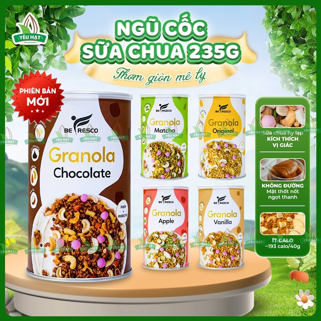 [FULL 5 VỊ] Ngũ Cốc Granola Ăn Sáng Ít Calo Mix Sữa Chua Sấy Khô Siêu Ngon Befresco 235G Yêu Hạt