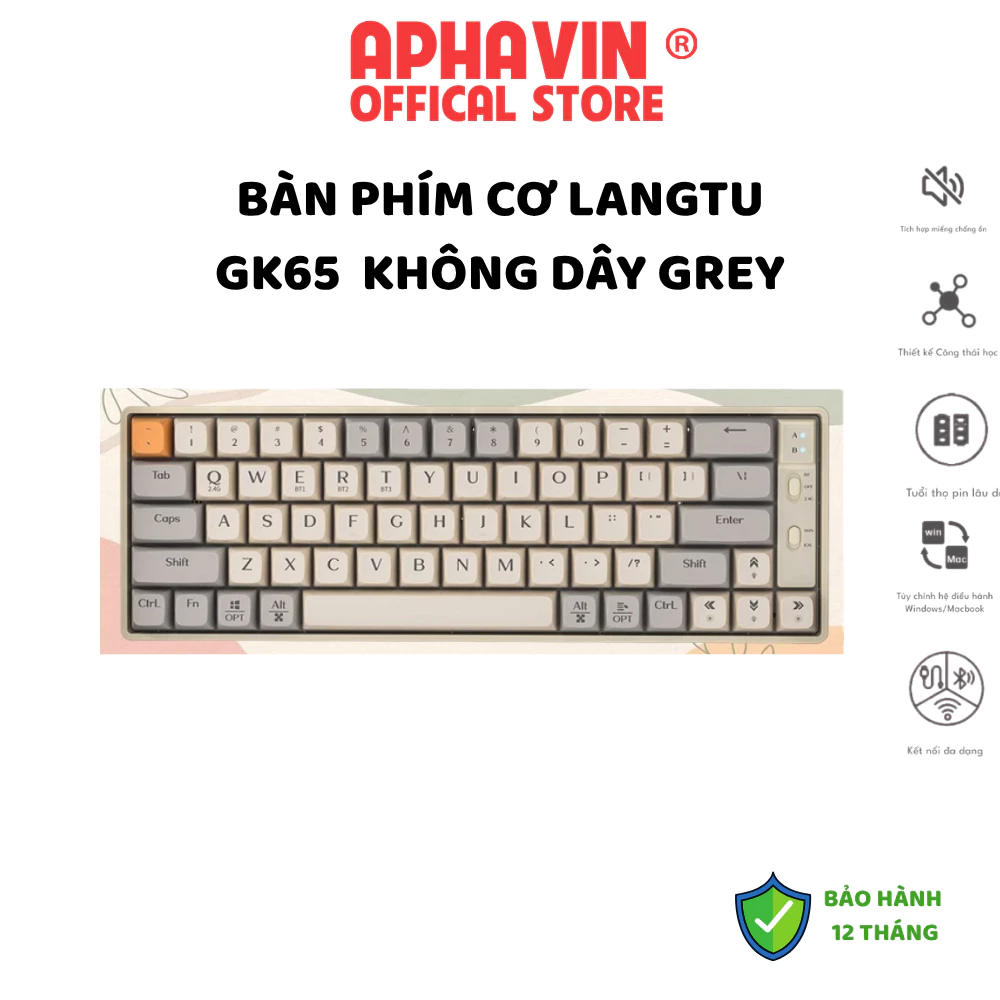 Bàn Phím Cơ Langtu GK65 Không Dây RGB 3 Chế Độ Bluetooth 2.4G Type-C Hotswap Grey/Sapphire- Bảo Hành 12T