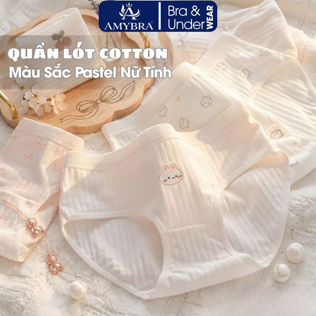 Quần Lót Cotton Mềm Mịn Thấm Hút Tốt, Quần Chip Nữ Cotton Nhiều Họa Tiết Dễ Thương AMYBRA L566