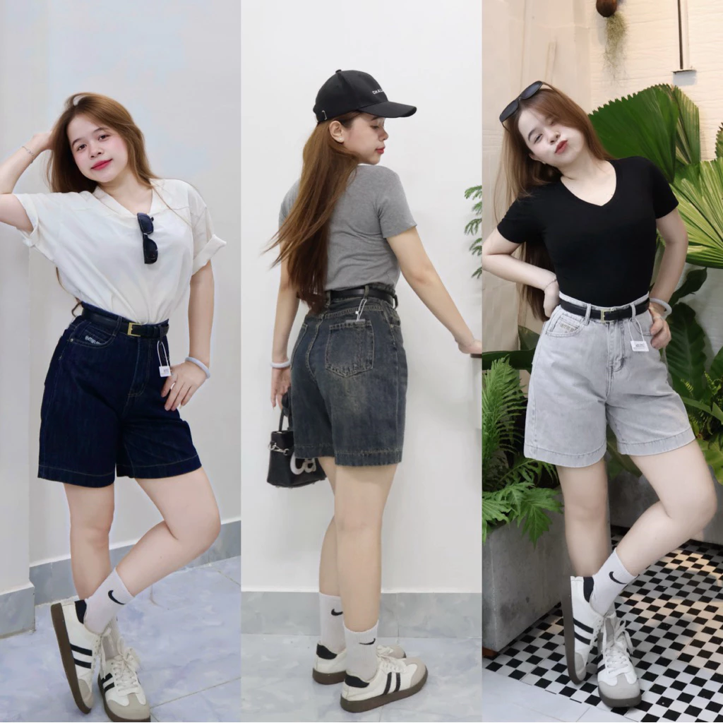 (43cm) N02 - Quần Sọt Jean ngố trơn logo túi QC . Jean ko giãn .Đủ Size S/M/L Shop Nhí (J7 - quần jean ngố) 7468