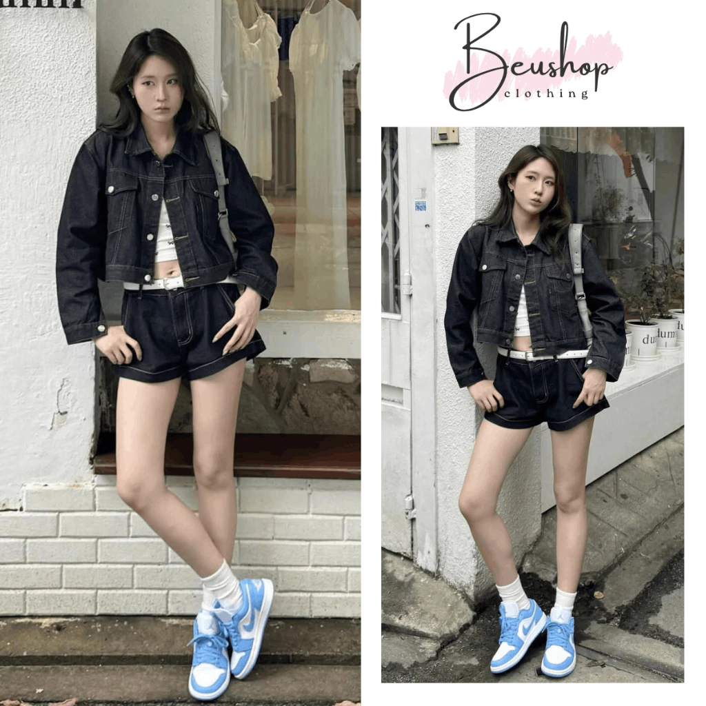 Áo Khoác Jean Nữ CROPTOP Đen Xám Form Rộng Dáng Ngắn Chất Jean Denim Mềm Nhẹ Unisex Form Lửng BEUS