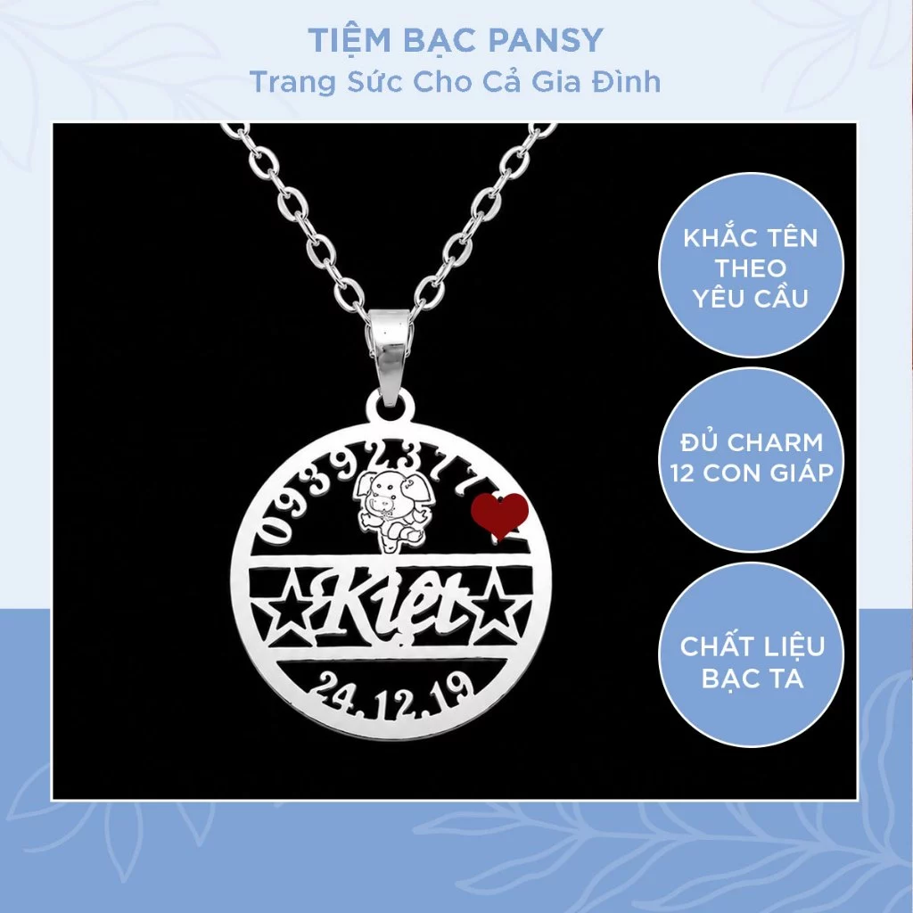 Dây chuyền bạc cho bé PANSY mặt chữ cắt tên theo yêu cầu - Dây chuyền cắt tên sắc nét, chuẩn bạc ta