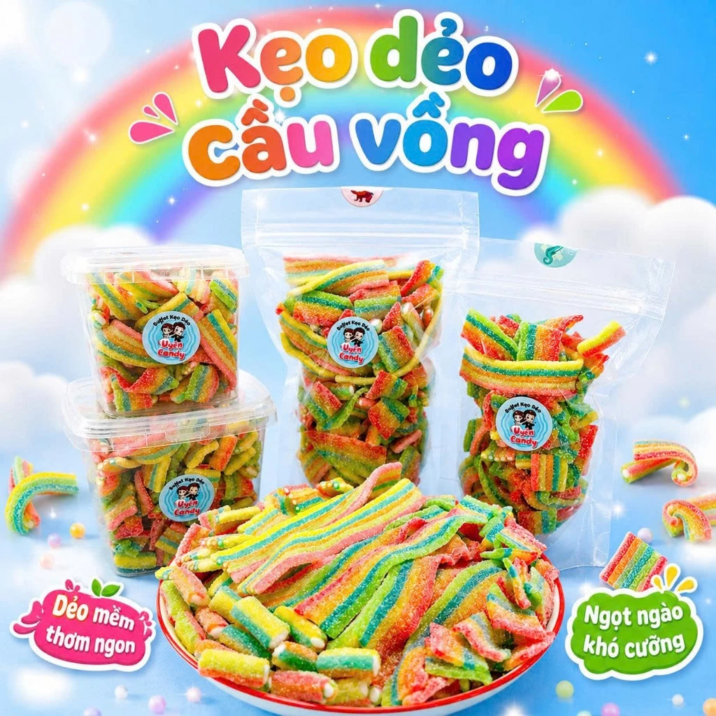 Kẹo Dẻo Cầu Vồng, Mix Nhiều Loại Thanh Cầu Vồng Mang Lại Trải Nghiệm Mới Lạ, Vị Chua Nhẹ Dễ Ăn
