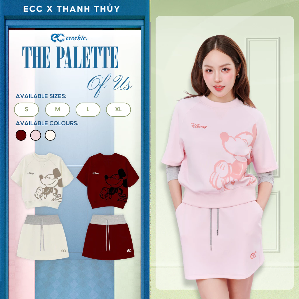 Set Chân Váy ECOCHIC Áo Tay Lỡ Chân Váy Cạp Chun Chính Hãng Bản Quyền Disney MICKEY COLLECTION SD005