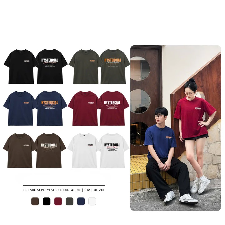 Áo thun nữ tay lỡ unisex HYSTERCIAL, Áo phông nam nữ form rộng mặc cặp, nhóm phong cách