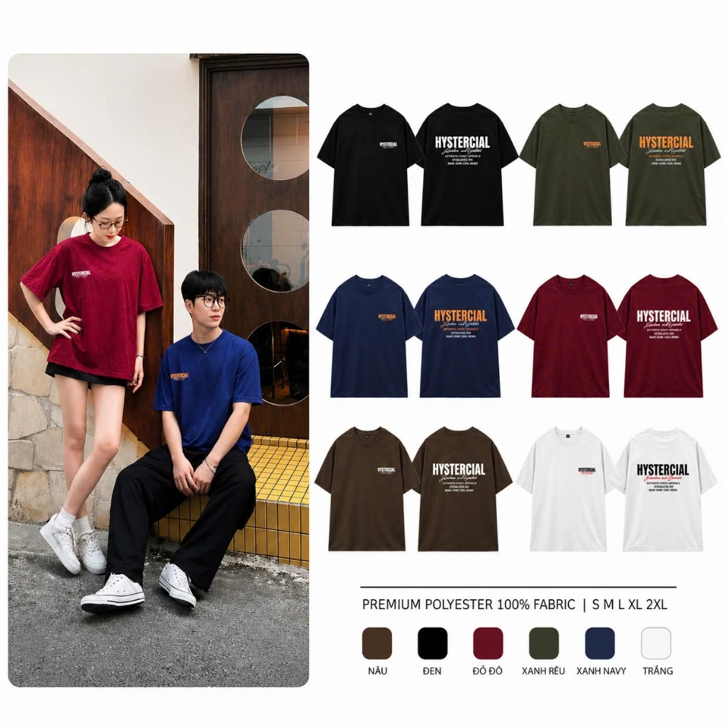 Áo thun tay lỡ unisex nam nữ HYSTERCIAL, Áo phông unisex form rộng