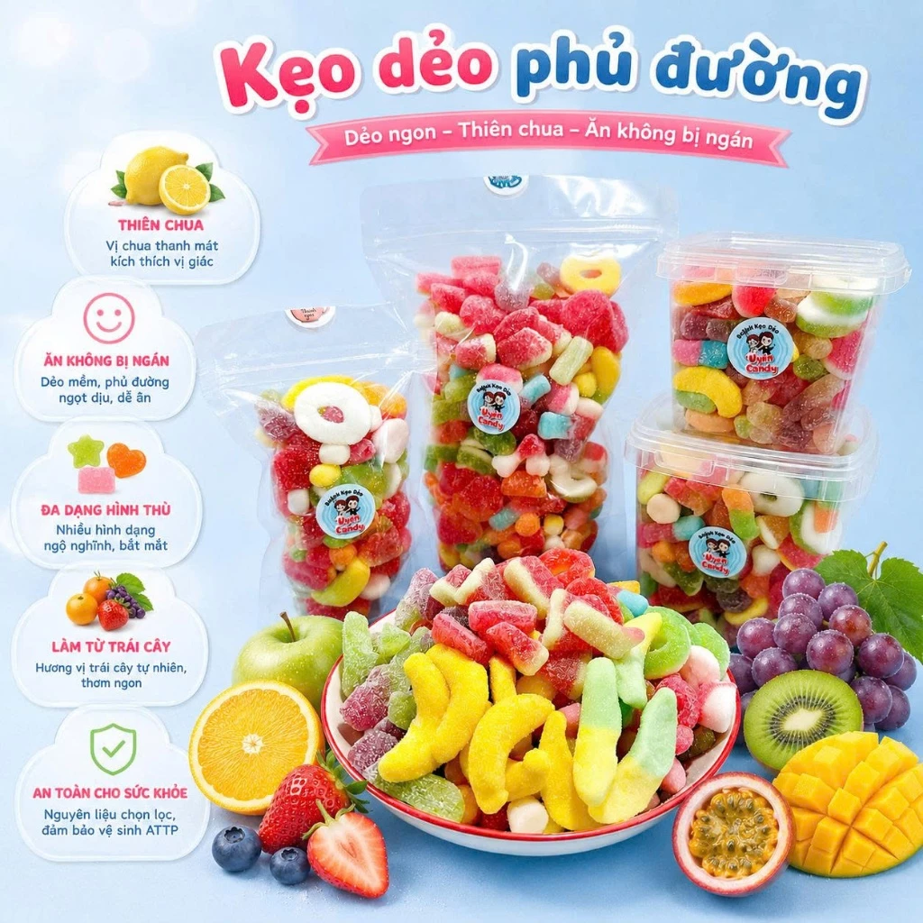 [Kẹo Dẻo Full Phủ Đường]  Kẹo Dẻo Phủ Đường Mix Nhiều Vị,  Kẹo Chip Chịp, Vị Kẹo Thiên Chua Dễ Ăn