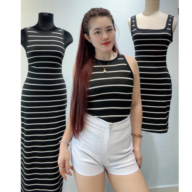 COMBO 3Sp : Đầm Body Kẻ sát nách + Váy Tay Ngắn Kẻ Cổ Tròn ( hoặc Đầm 2 Dây Cổ U) + Áo Sát Nách combo siêu hời