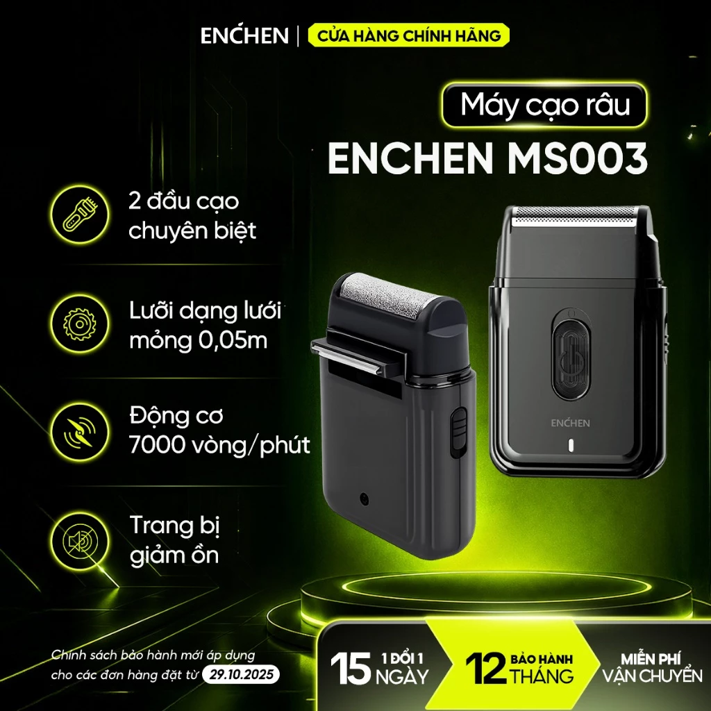 Máy cạo râu mini Enchen MS003 2 đầu cạo- lưỡi dao tự mài, tích hợp tông đơ, pin dùng đến 30 ngày - BH 12 tháng