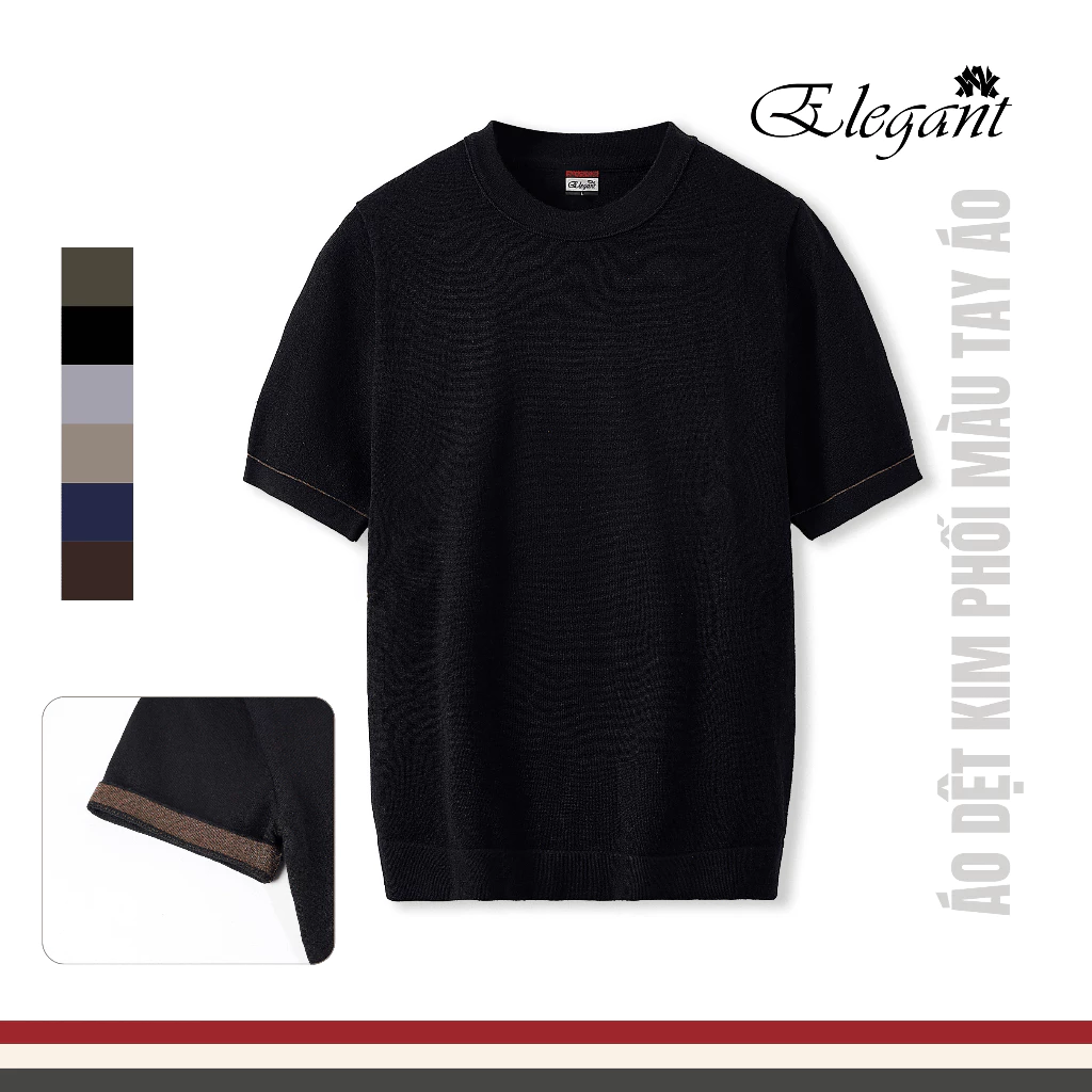 [WHY.NOT ELEGANT] Áo Dệt Kim Cao Cấp Cổ Tròn Phối Màu Tay Áo (Màu Đen) - Áo Nam Có Bigsize
