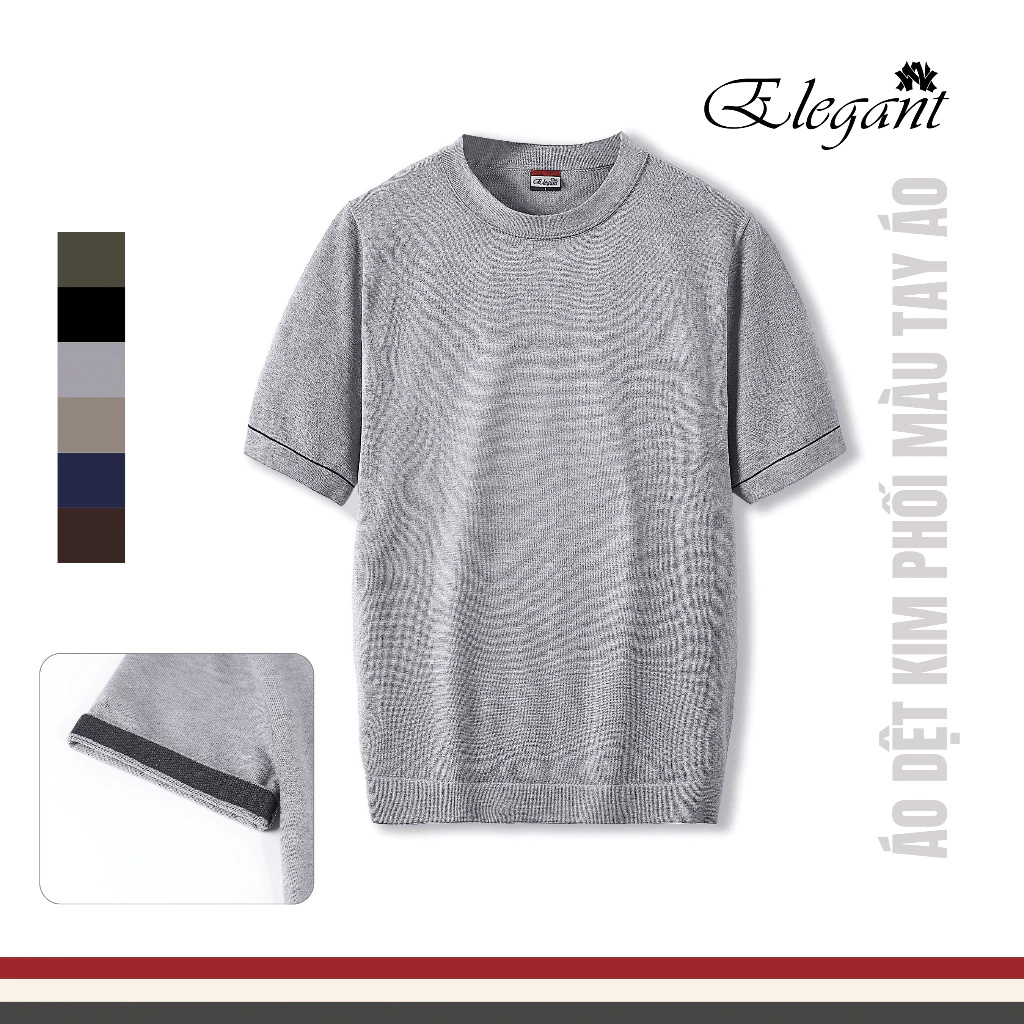 [WHY.NOT ELEGANT] Áo Dệt Kim Cao Cấp Cổ Tròn Phối Màu Tay Áo (Màu Xám Nhạt) - Áo Nam Có Bigsize