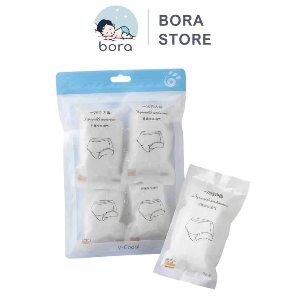 Quần lót cotton dùng 1 lần Vcoool, đáy 2 lớp, mềm mại và thoáng khí (4 cái/ hộp)