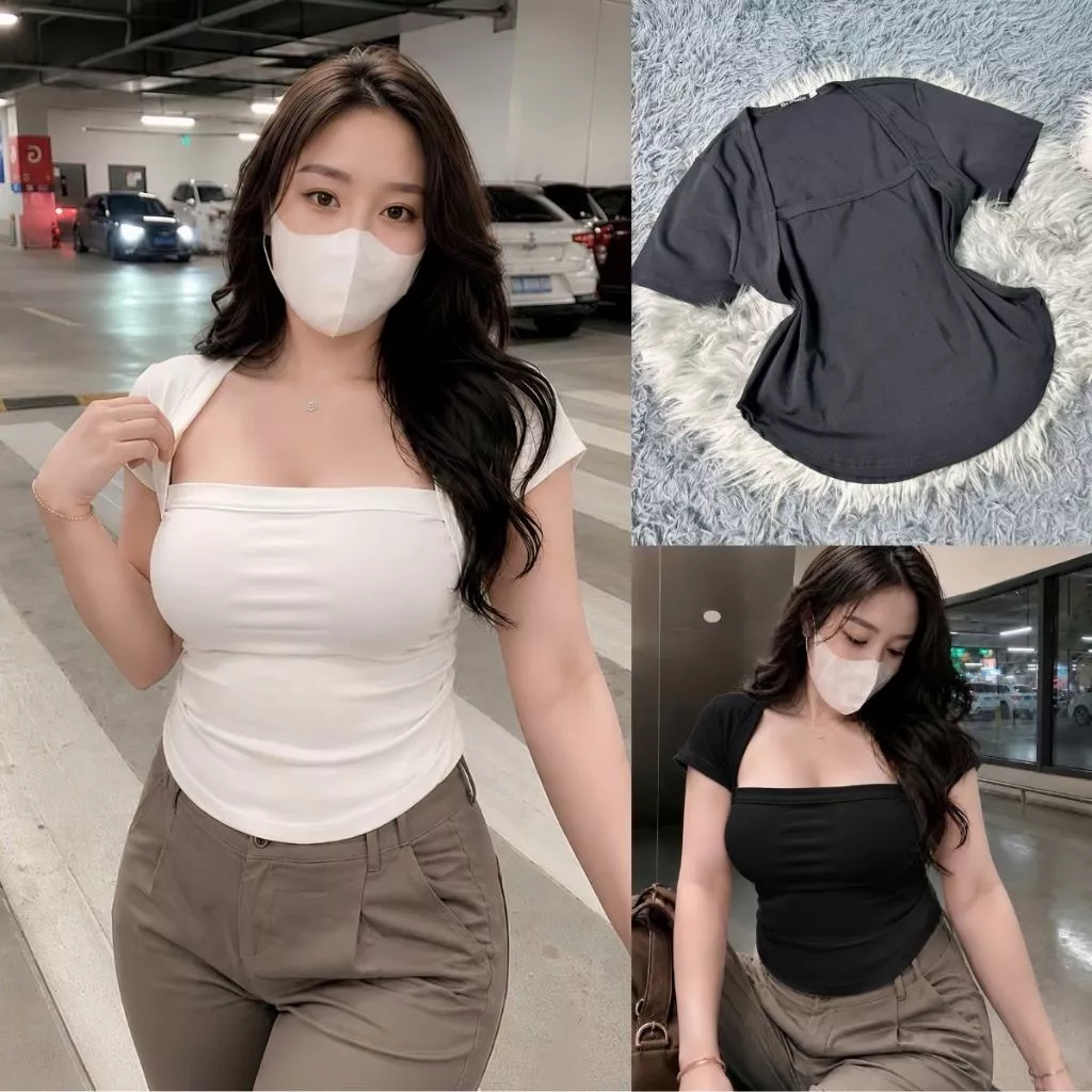 Áo thun kiểu nữ bigsize cổ vuông chất vải borip Thái co giãn mạnh không nhàu tôn dáng phù hợp nhiều phong cách A53