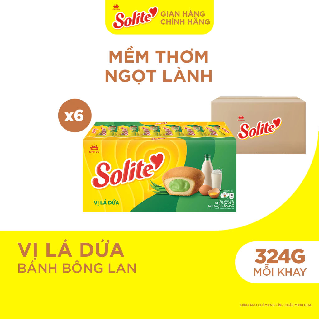 Combo 6 Khay Bánh Bông Lan Solite Tròn Kem Vị Lá Dứa 324g