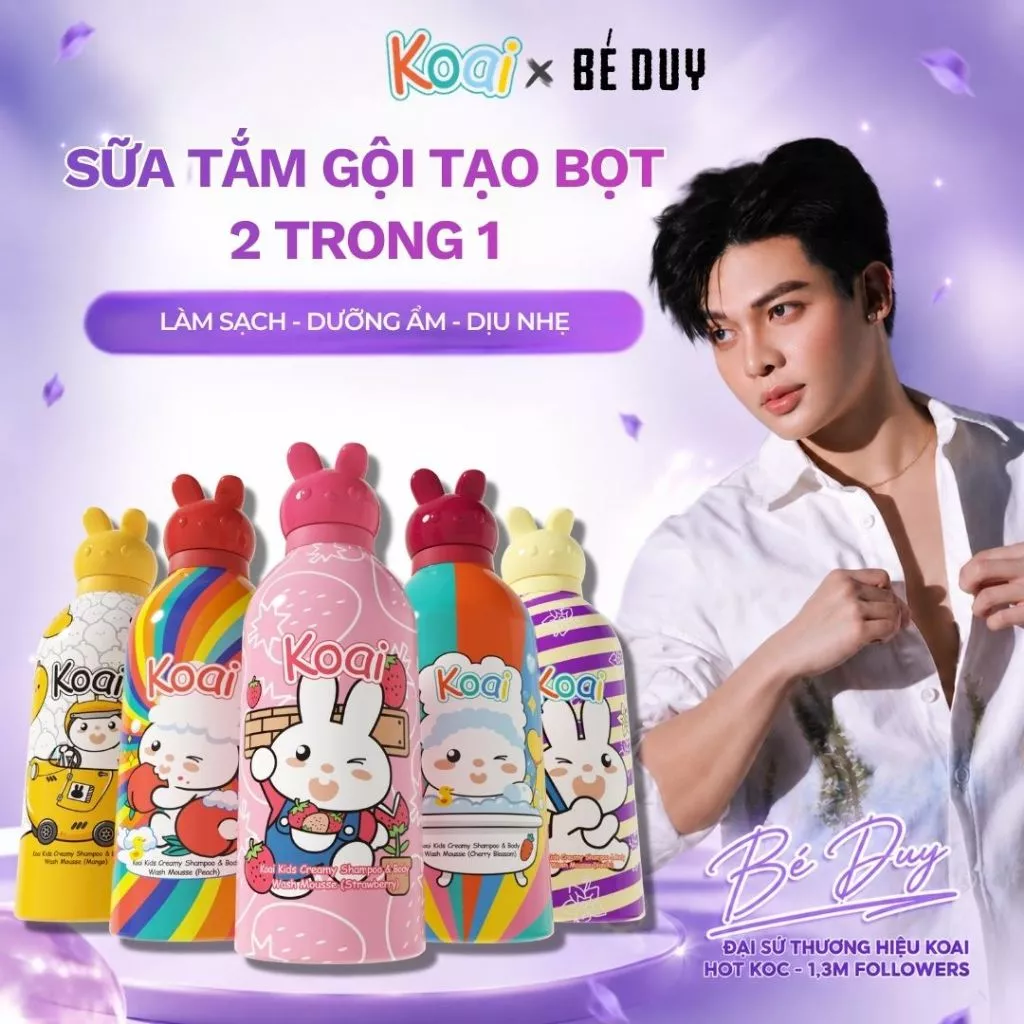 Sữa tắm dưỡng ẩm thơm lâu mềm mịn da nhạy cảm, không nhờn rít Koai 350ml hương dâu xoài đào vani