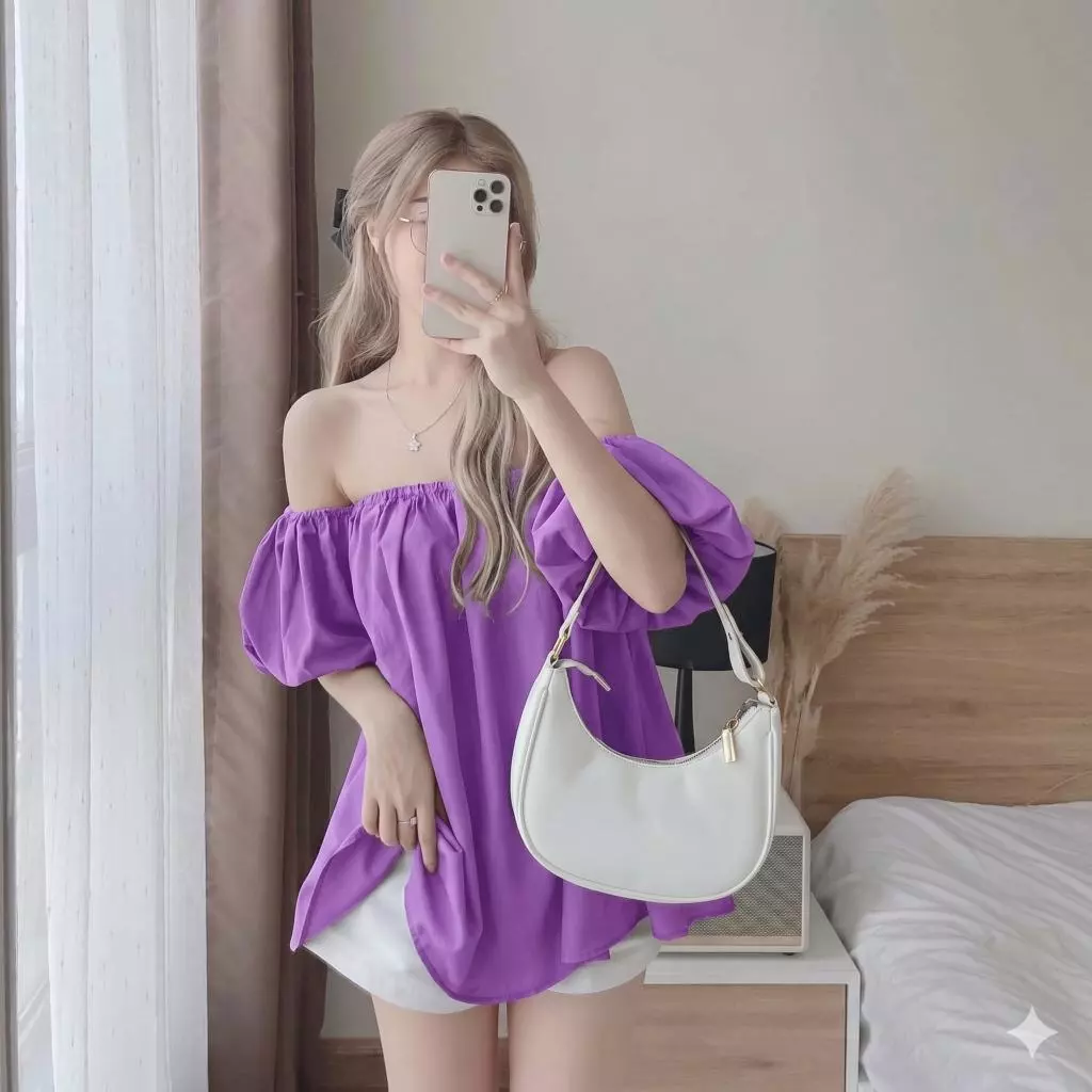 Áo Trễ Vai Nữ Tay Bồng Tiểu Thư