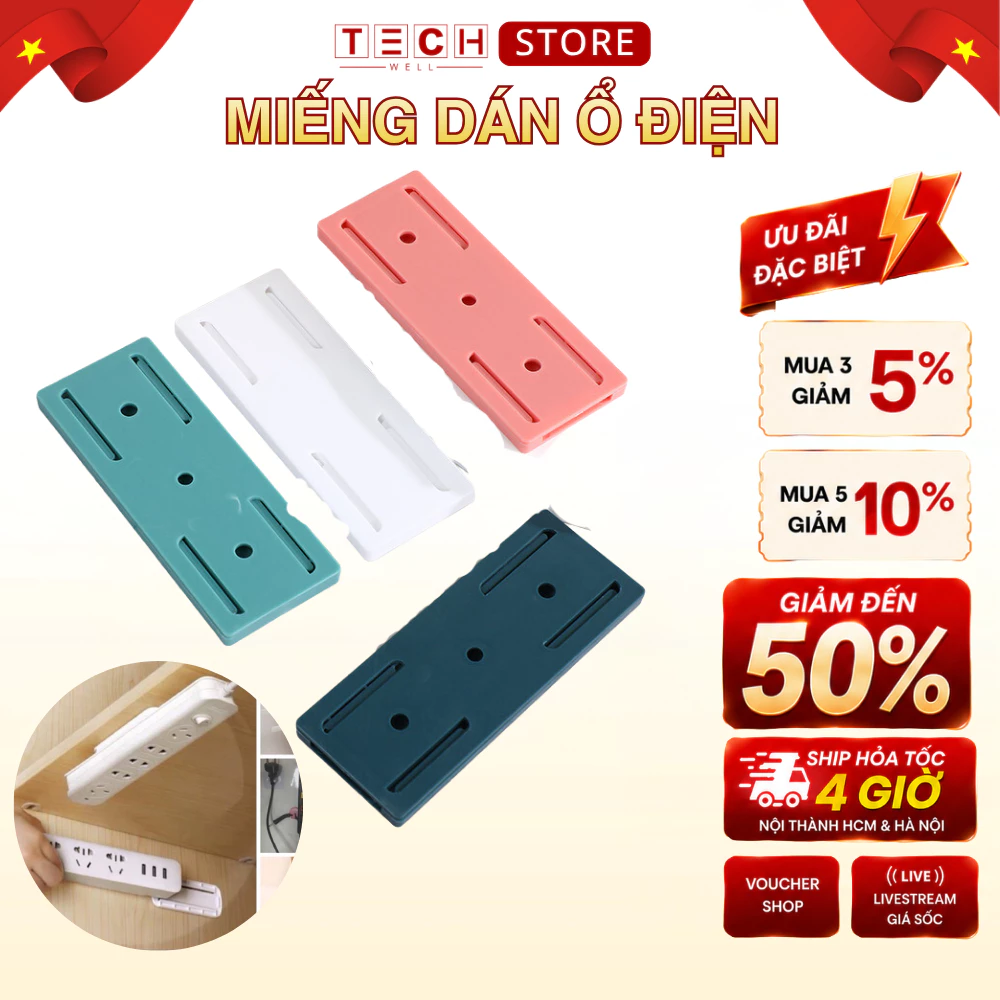 Miếng Dán Tường Treo Ổ Cắm Điện Giá Đỡ Treo Tường Cố Định Modem Wifi