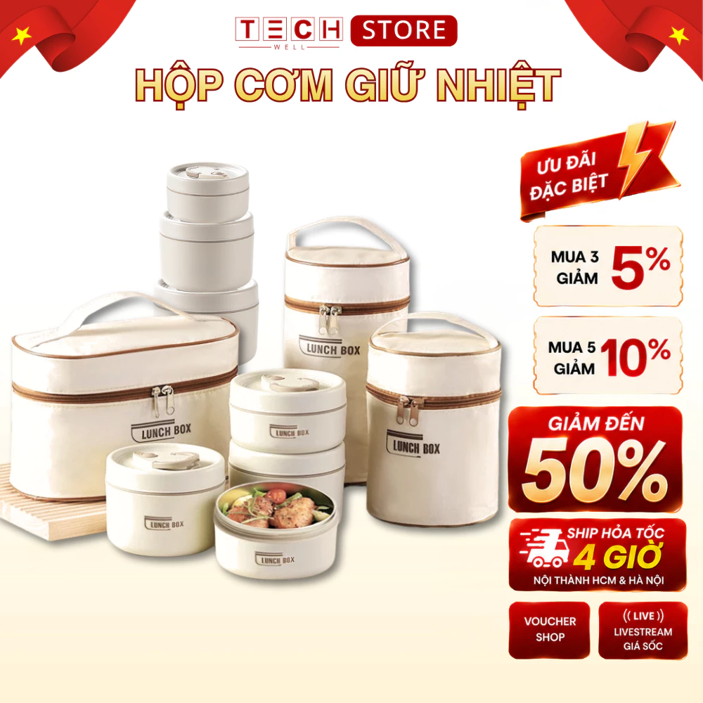 Hộp Đựng Cơm Túi Đựng Cơm Giữ Nhiệt Văn Phòng Cách Nhiệt 3 Tầng Bằng Thép Không Gỉ
