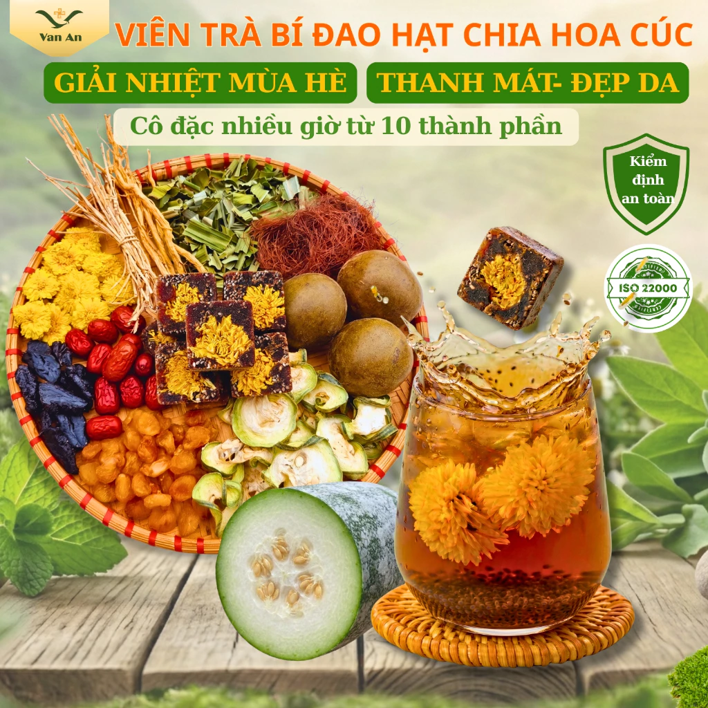 Viên Trà Sâm Bí Đao Hạt Chia Hoa Cúc Cô Đặc Vạn An Thanh Nhiệt Giải Nhiệt Mùa Hè Mát Gan Đẹp Da