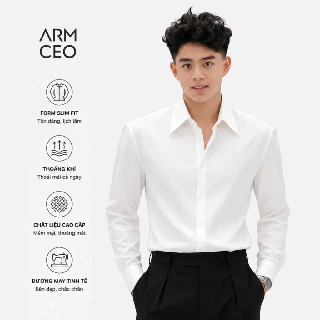 Sơ mi nam tôn vai ARMCEO Felix form hack dáng, chất liệu co giãn, dày dặn cho cảm giác mặc thoải mái -S12