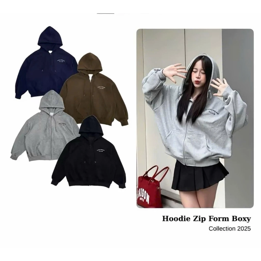 Áo Khoác Hoodie Zip In Lụa Viralwear Form Boxy Unisex Chất Nỉ Bông Cotton Dày Dặn, Mềm Mịn,Nón To