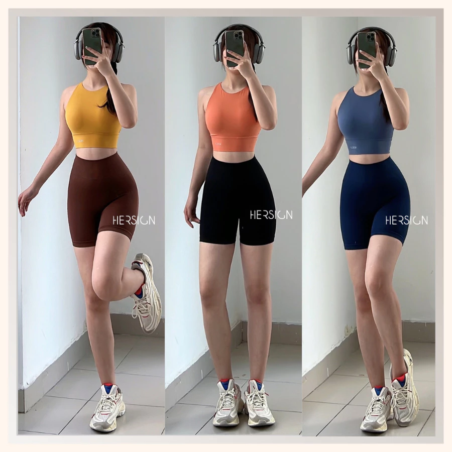 HERSIGN Set đồ tập gym nữ ngắn Set tập yoga nữ quần đùi SMIXB21N32A BST HERSIGN Bare Form