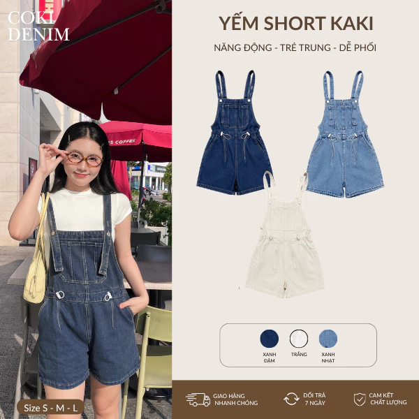 Quần Short Yếm Jean Nữ, Yếm Đùi Form Rút Dây hai bên eo