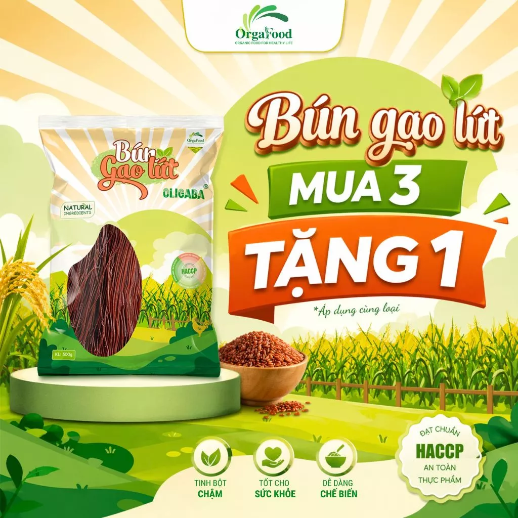 Bún Gạo Lứt Orgafood Oligaba [MUA 3 TẶNG 1] Eatclean, Thực Dưỡng, Ăn Kiêng, Giảm Cân, Tiểu Đường
