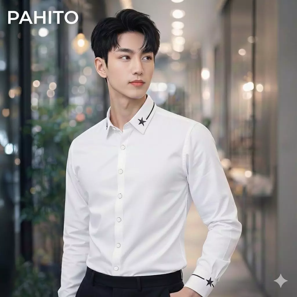 Áo sơ mi nam thêu hoạ tiết ngôi sao cao cấp lịch thiệp