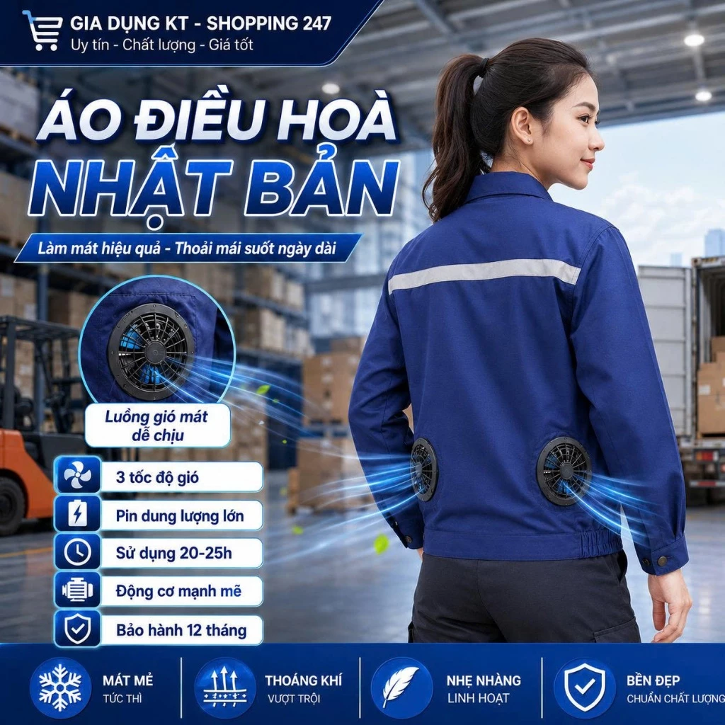 Áo Điều Hoà Nhật Bản, Áo Điều Hoà Quạt Gió Dùng Pin MAKITA, Quạt 18V Mạnh Mẽ, Làm Mát Cực Nhanh, Hoạt Động Mạnh Mẽ