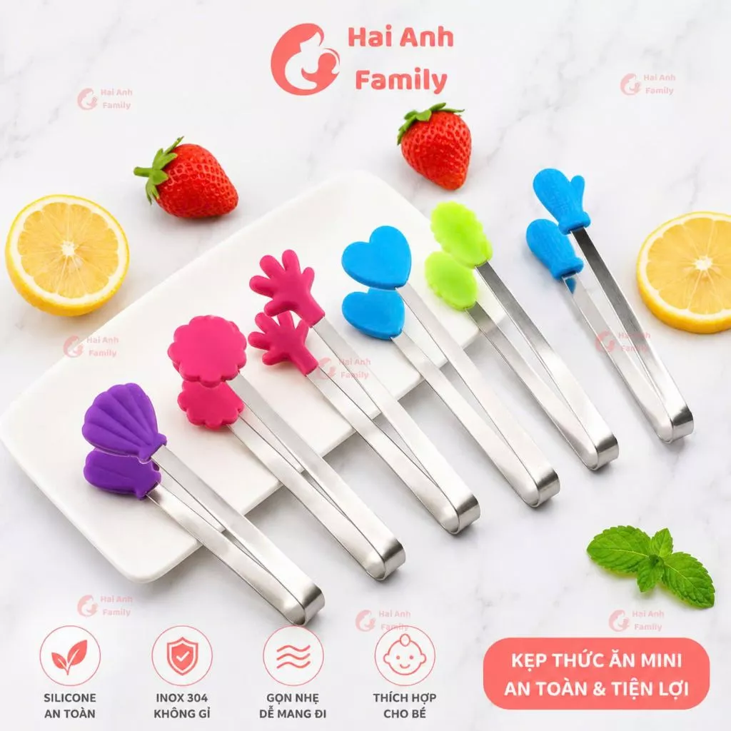 Kẹp gặp thức ăn mini đầu silicon dùng ăn vặt, dùng cho bé không bẩn tay