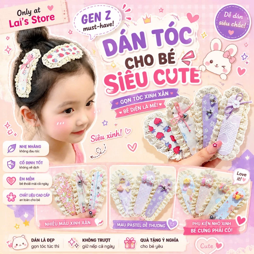 Miếng Dán Tóc Con Hoạt Hình Dễ Thương Cho Bé Giữ Gọn Tóc Mái Tóc Con Không Gãy Tóc