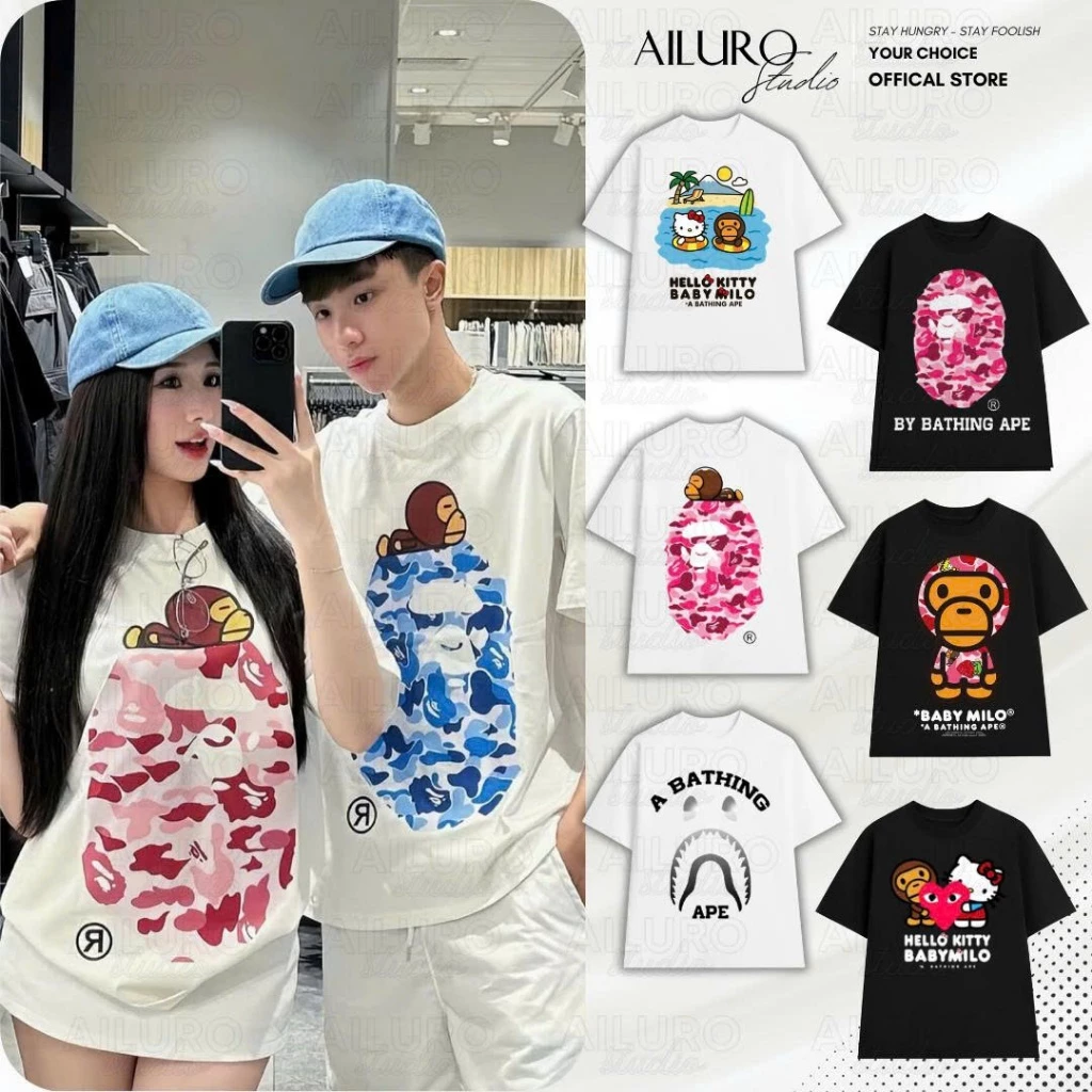 [MỞ BÁN] Áo Thun Bathing Ape In Hình Dễ Thương Form Boxy chất 100% Cotton phông tay lỡ nam nữ form rộng Full Tem Tag