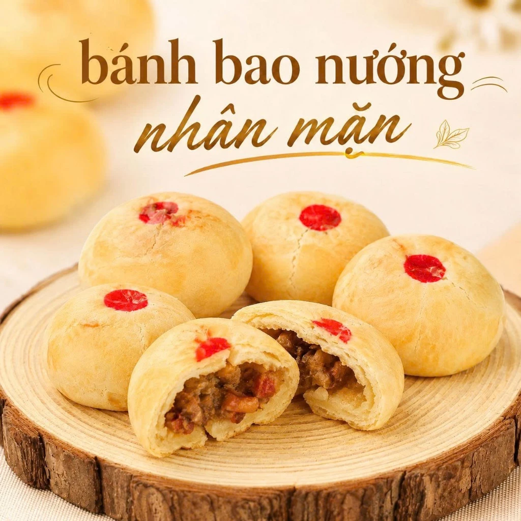 Bánh Bao Nướng Nhân Mặn Vỏ Mềm Nhân Đậm Đà 400g Dòng Bánh Dừa Nướng Ngọc Thuận