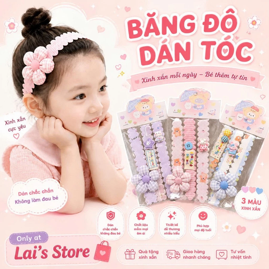 Combo 3 Băng Đô Dán Tóc Bé Gái, Chống Tóc Con Chắc Chắn Không Trượt, Phụ Kiện Công Chúa Dễ Thương