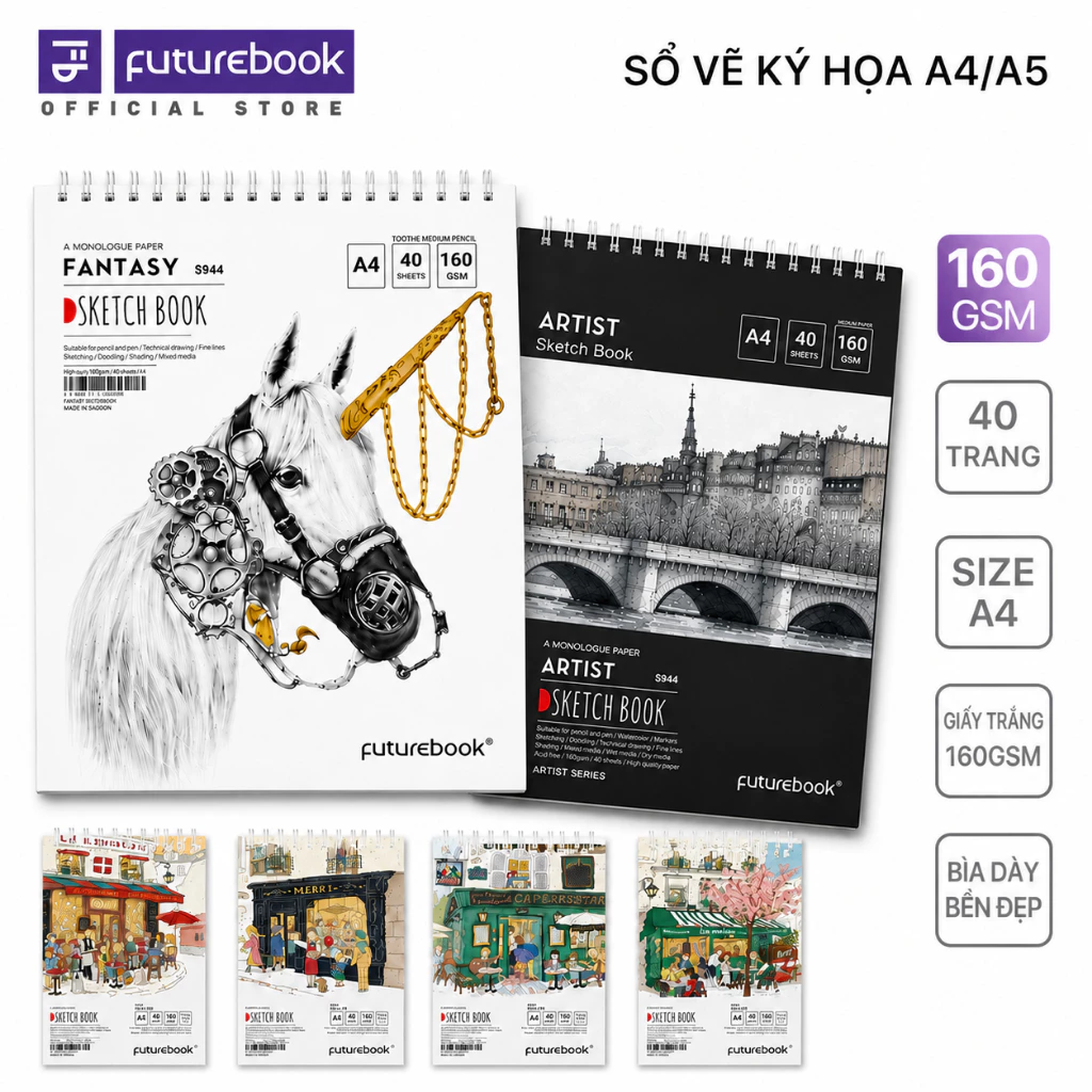 Sổ Vẽ Ký Hoạ Sketch Lò Xo/Dán Gáy A5/A4 120/160 gsm FUTUREBOOK