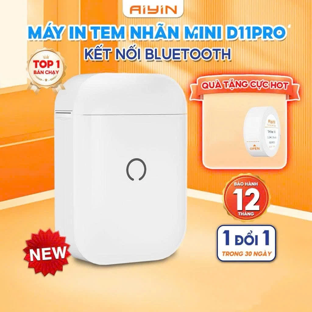 Máy In Nhiệt Mini Cầm Tay AYIN Bluetooth D11Pro, In Hình Cho Bé, In Mã Vạch, Note Dụng Cụ Học Tập