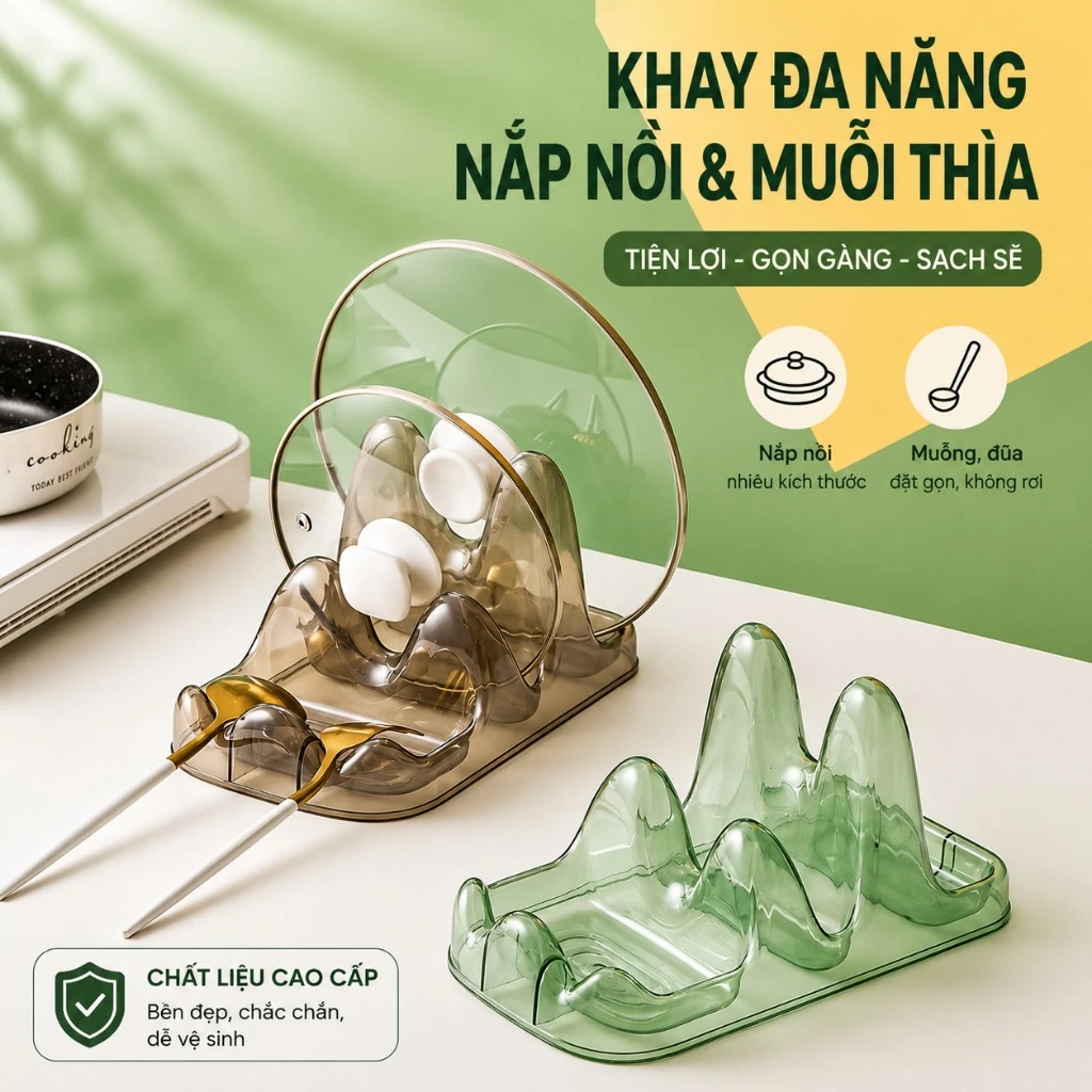 Kệ Gài Vung Nồi Đa Năng, Giá Để Nắp Vung Xoong Nồi, Kệ Đựng Đũa Thìa Đồ Dùng Nấu Ăn Tiện Lợi