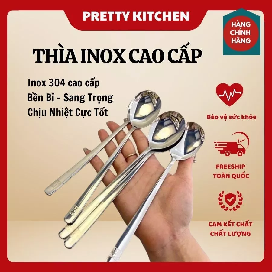 Set 5 Thìa Inox 304 Chất Liệu Dày Dặn Chống Gỉ Sét, Bề Mặt Đánh Bóng Dễ Vệ Sinh - Pretty Kitchen