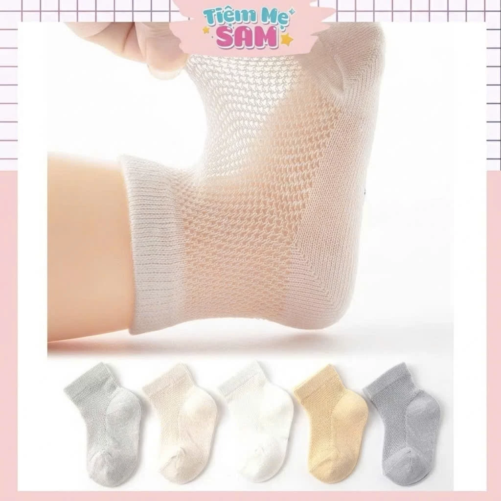 Combo 10 Đôi Tất Lưới Cho Bé 0-3 Tuổi Cotton Thoáng Khí Mùa Hè Màu Trơn Vintage - Tiệm Mẹ Sam97 -  LUOI01