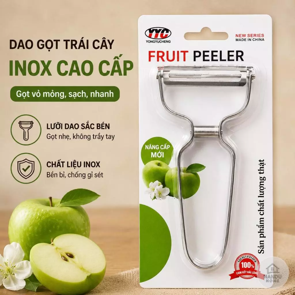 Dụng Cụ Bào Vỏ Củ Quả Inox 304 Chống Gỉ Sét Thiết Kế Tối Giản Cầm Chắc Tay, Lưỡi Cực Bén Gọt Sạch Vỏ, Chống Trơn Trượt