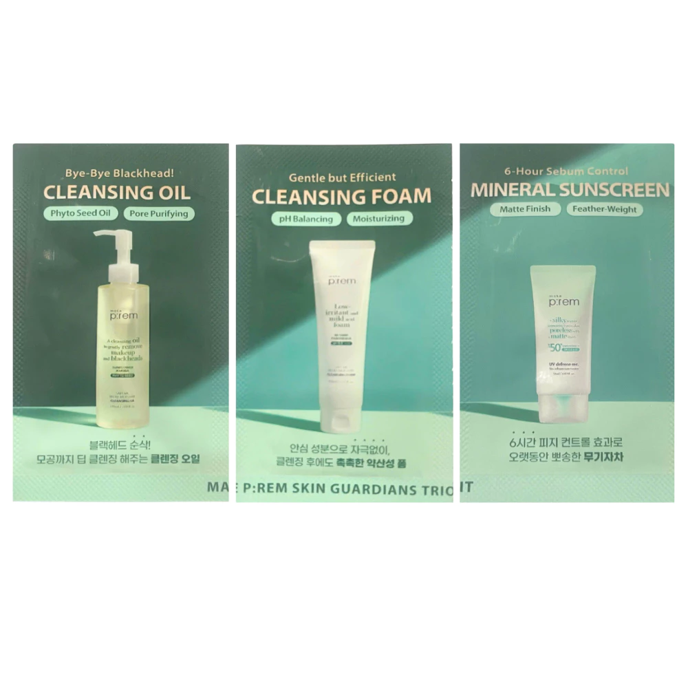[QUÀ TẶNG - COMBO 3 GÓI SAMPLE DÙNG THỬ] Make P:rem Skin Guardians Trio Kit_Oil 2ml + Foam 2ml + No Sebum Suncream 1ml